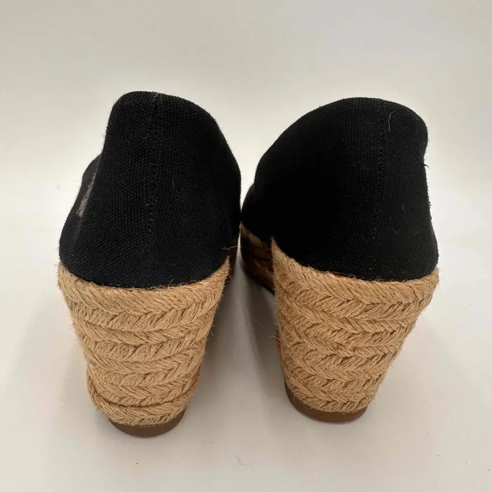 Tory Burch Black Filipa Open Toe Espadrille Wedges Shoes Size 38 / 8